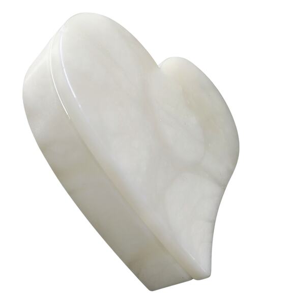 Off White Ducceschi Genuine Alabaster Trinket Dish Heart Keepsake Box Swivel Top - Picture 4 of 7